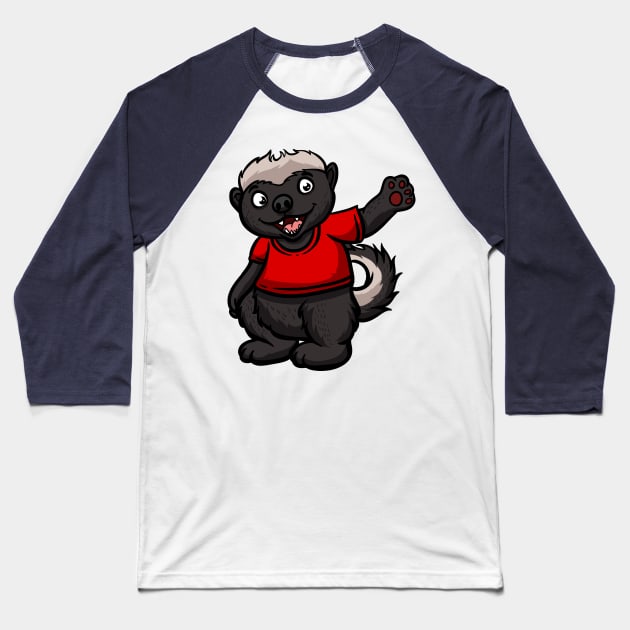 Cute Anthropomorphic Human-like Cartoon Character Honey Badger in Clothes Baseball T-Shirt by Sticker Steve